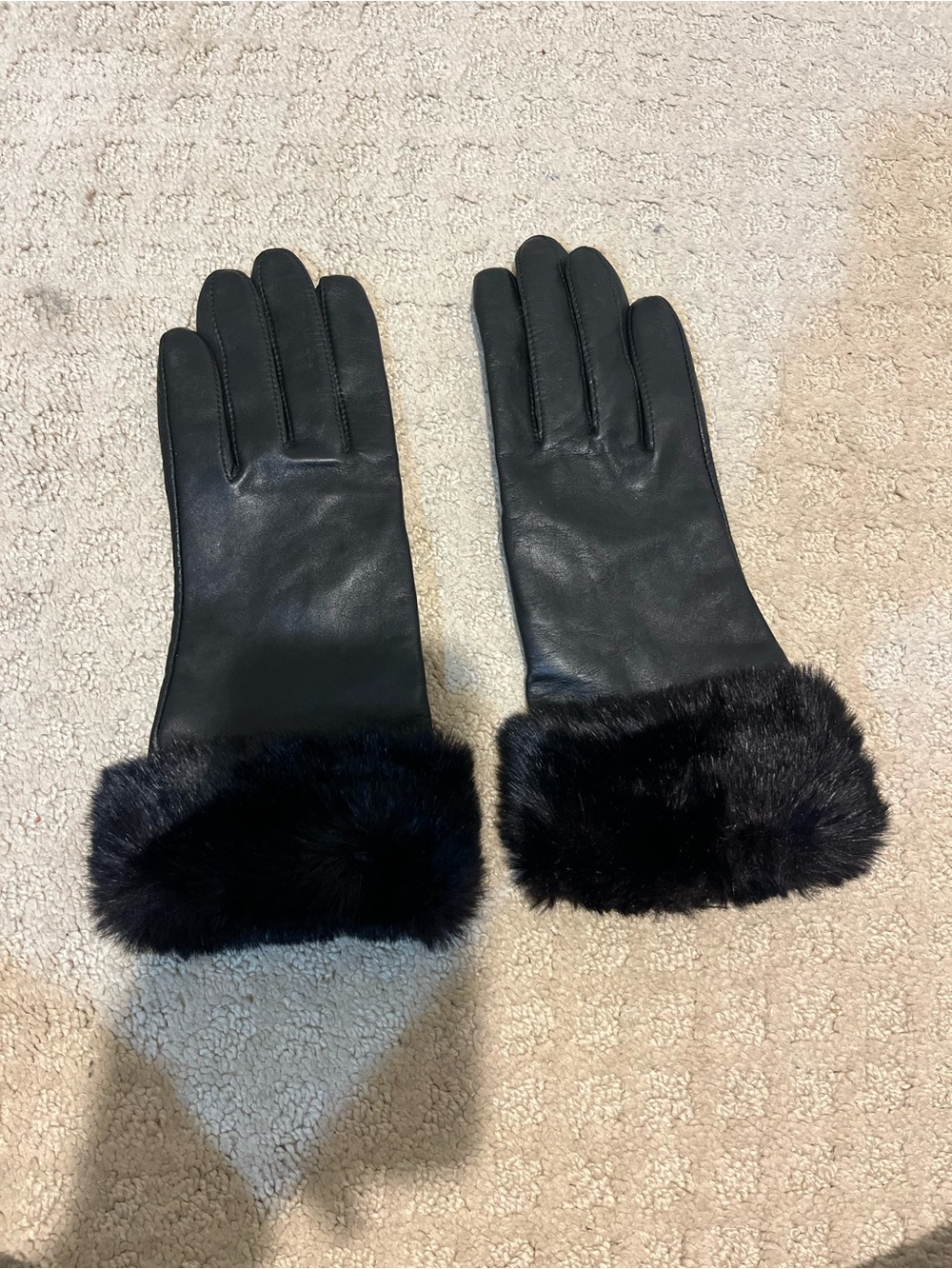 Black Faux Fur Cuff Leather Gloves - Women Accessories